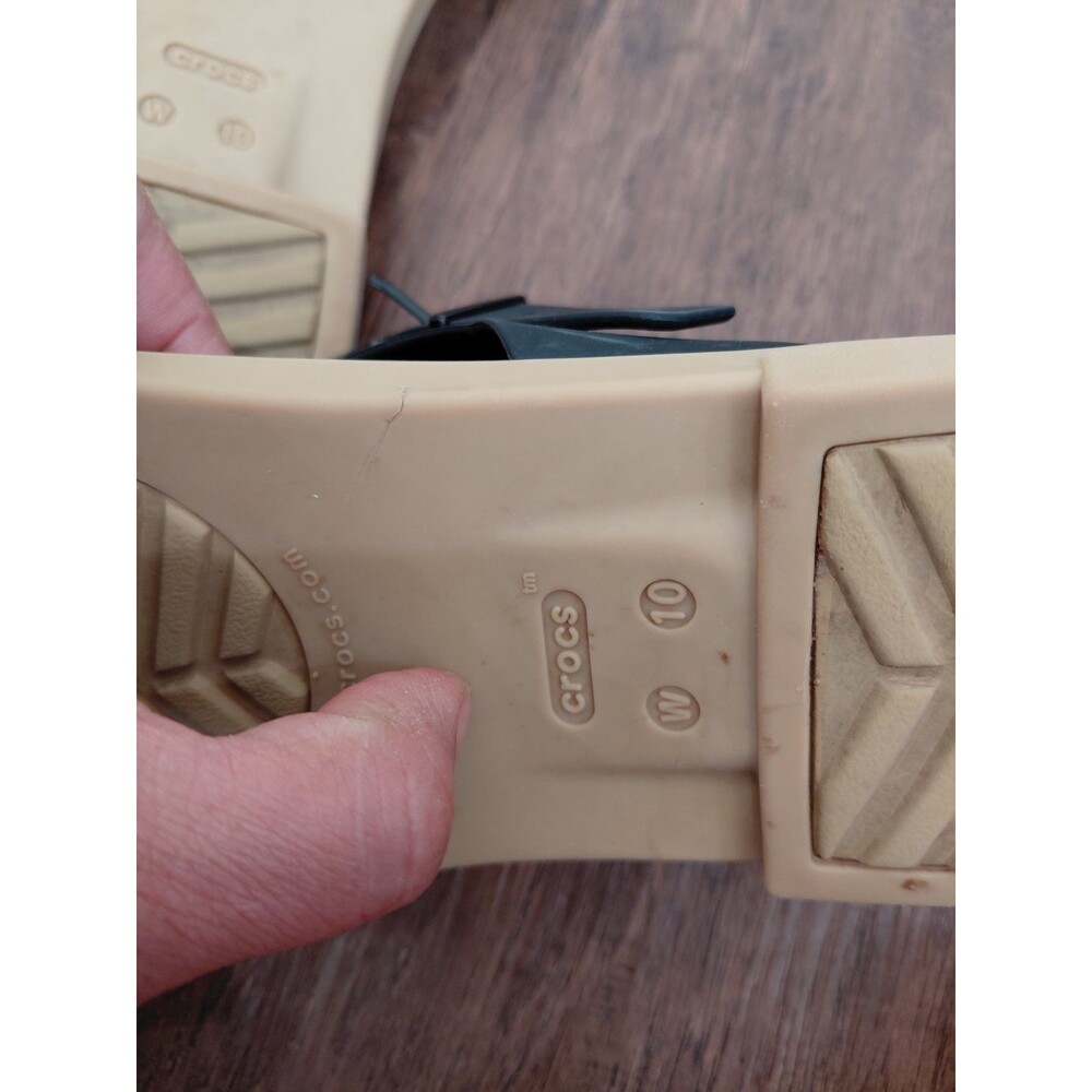 Crocs Tulum Toe Post Sandal Black Tan Rubber Comfort Sandals, Size Womens 10 - Picture 7 of 12